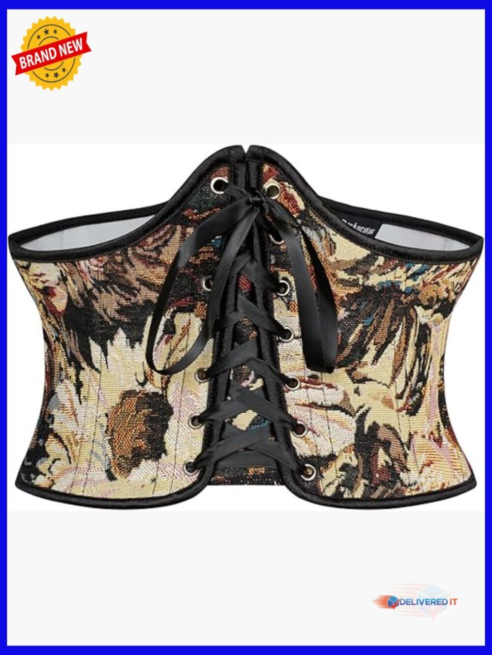 Renaissance Lace Up Corset Belt with Floral Pattern – Adjustable Waist Cincher